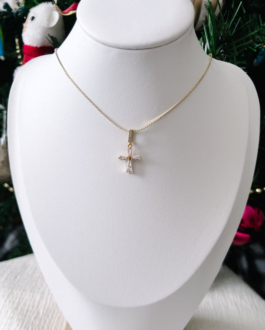 NH103 CZ CROSS NECKLACE 18KGF