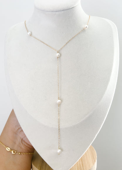 N52 DAINTY PEARL LARIAT 14KGF